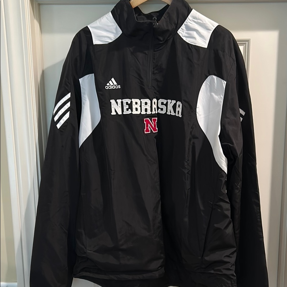 Vintage Adidas Climaproof Nebraska Black Windbreaker. Excellent condition.